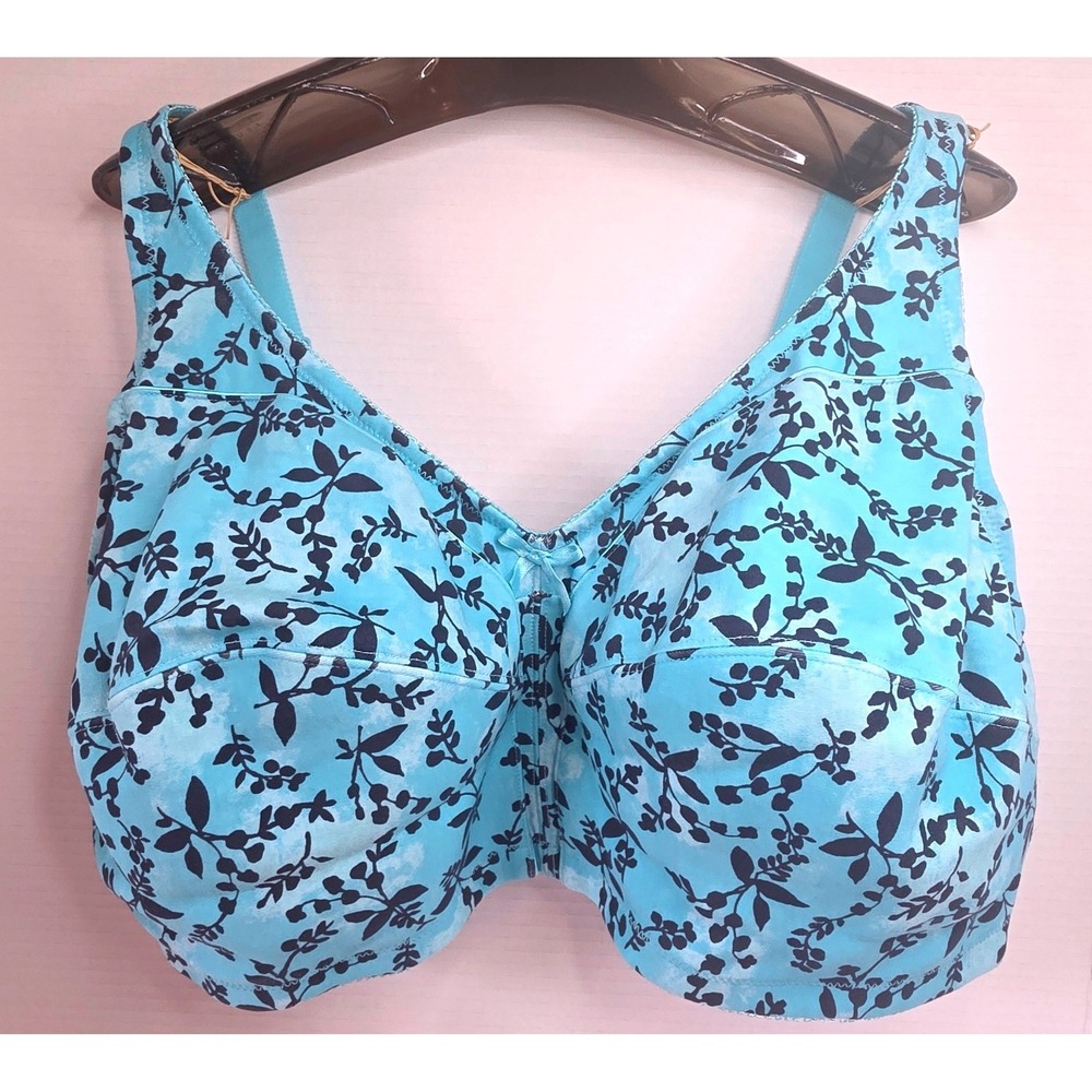 Comfort Choice Wireless Bra 54C Turquoise Blue Navy Floral Print Full Coverage